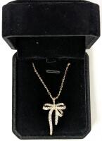 NEW 18K Gold Plated 34.0mm Siuiated Diamond Bow Necklace - Chain 18" Long