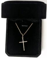 NEW 14K Gold Plated 34.0mm Simuiated Diamond Cross Necklace - Chain 17" Long