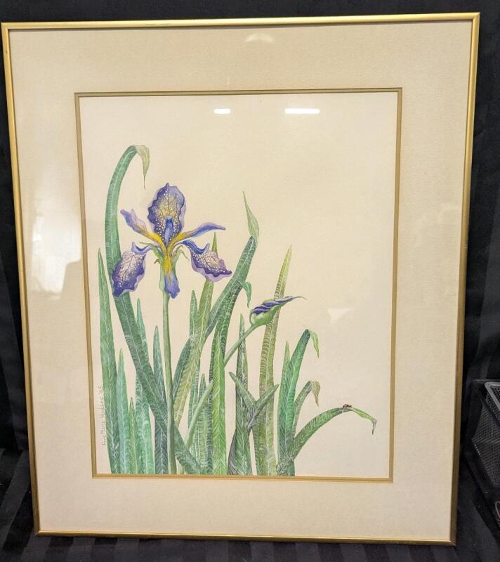 Vintage Framed Signed Watercolour Painting by Ann Marie Hodges in 85'. 19.75" by 23.75"