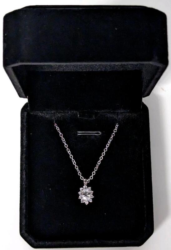 NEW Platinum Plated 0.5ct Simulated Diamond Halo Necklace - Adjustable Chain 20" to 22" Long