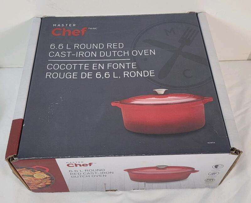 New - Master Chef 6.6L Round Red Cast-Iron Dutch Oven .