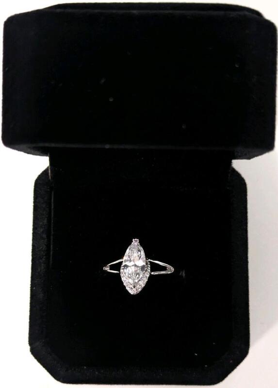 NEW Platinum Plated 1.0ct Marquise Cut Simulated Diamond Semi-Halo Ring Size 6