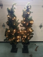 2 Decorative Faux Trees with Lights - Working