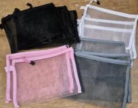 12 New Mesh Zippered Bags - 9.5" by 7" Grey, White, Black & Pink