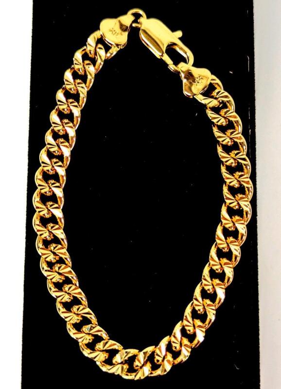 NEW 14K Gold Plated 7.5mm Cuban Link Bracelet - 8" Long