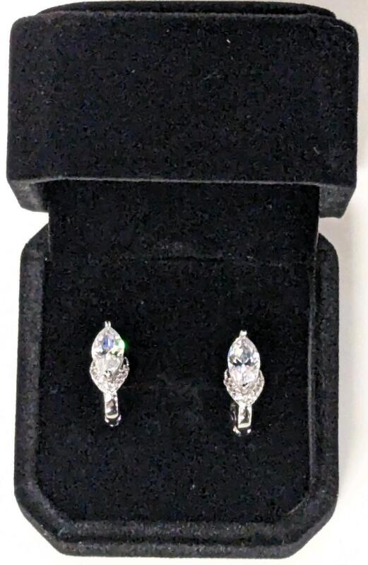 NEW Platinum Plated 1.0ct Each Marquise Cut Simulated Diamond Semi-Halo Leverback Earrings