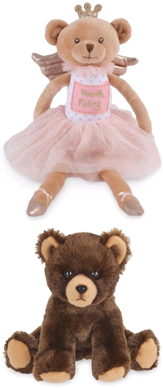New BEARINGTON Sparkles Soft Plush Teddy Bear Tooth Fairy Doll 14" & Lil' Grizby 7" Plush Grizzly Doll | Retail Value Over $50