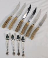 6 Vintage BIRKS Bone Handle Steak Knives & 4 BIRKS Regency Teaspoons .