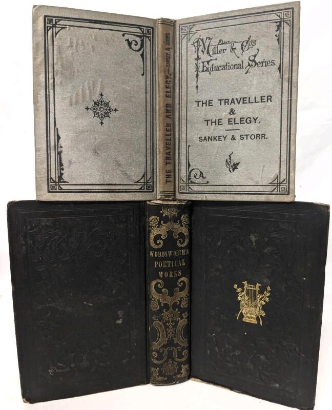 2 Antique Hardcover Books: [1852] POETICAL WORKS Of William Wordsworth (A New Edition) + [1879] GOLDSMITH'S TRAVELLER And The Deserted Village By C. Sankey, M.A. (Canadian Copyright Edition)