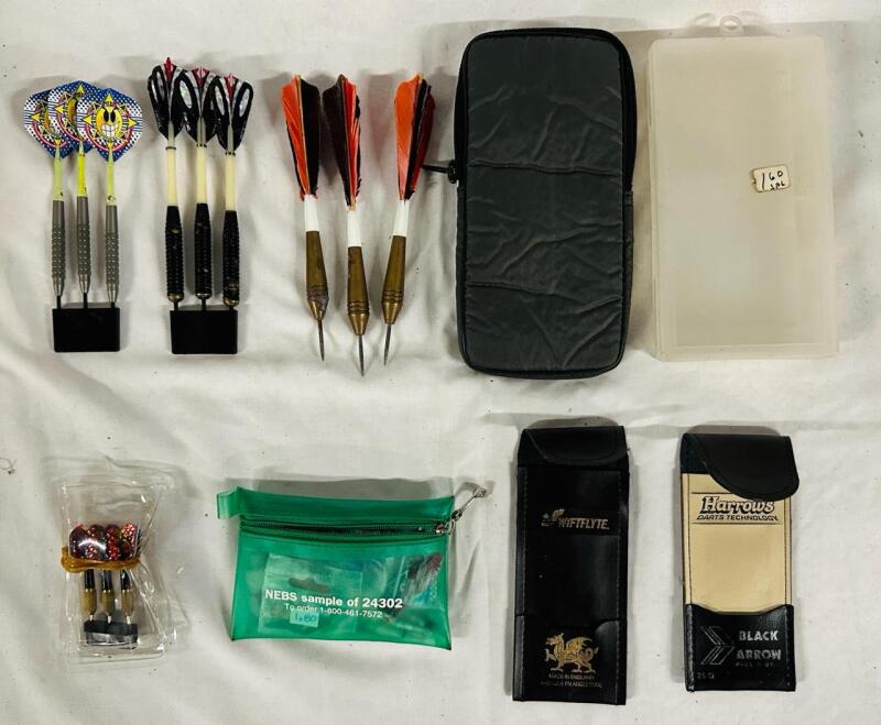 Assorted Darts Supplies, Includes 9 Darts, 3 Mini Darts, Supply Bag, and Various Cases