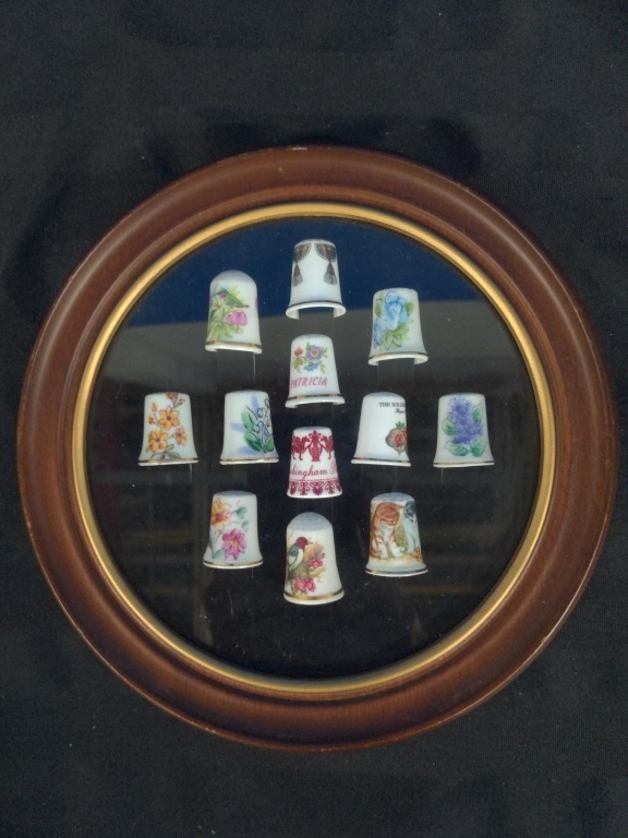 12 Thimbles with Wood Display Case