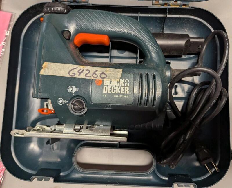 Black and Decker Jigsaw with Case. Case Measures 16" Wide. Tested for power