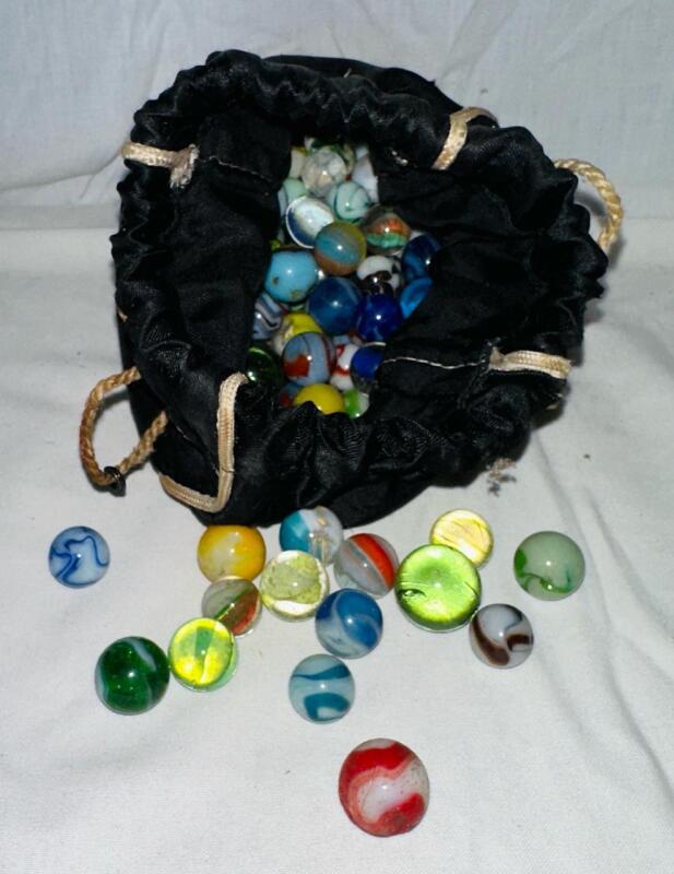 Vintage Melchers Annivetsary Marble Bag with 100+ Marbles of Various Sizes