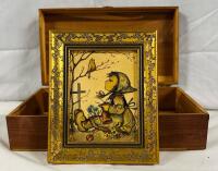 2 Vintage Home Items, Includes Wooden Jewelry Box and Bertha Hummel &ldquo;Bird Duet&rdquo; Framed Print - See Description for Dimensions