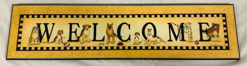 Welcome Door/Wall Sign with Dogs, 20&rdquo; x 5&rdquo;