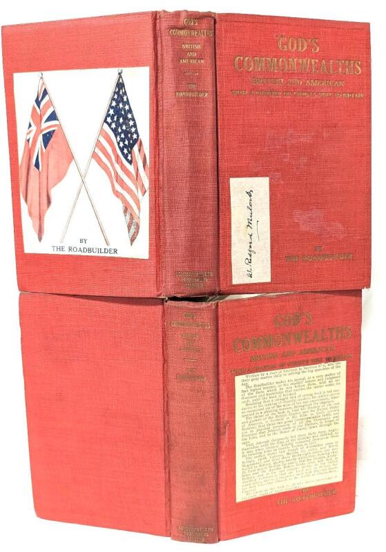 Pair of 1928 Hardcover Copies: GOD'S COMMONWEALTH British And American with a Chapter on Christ's Visit to Britain by The Road builder, With Handwritten Notes, Newspaper Clippings & Huge Map of Proven Prophesies