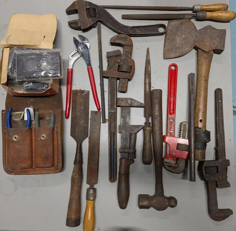 20+ Assorted Tools with Electrical Supplies. Hateche measures 16" long.