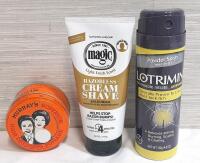 New Magic Razorless Cream Shave, Lotrimin Antifungal Powder Spray & Tin of Murray's Hair Dressing Pomade
