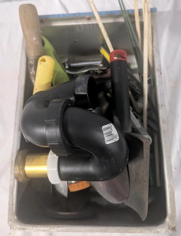 10+Assorted Tools with Metal Bin. Bin Stands 4.25" Tall