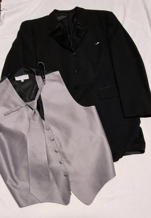 Men's sz 46R Jacket XL Vest Syd Silver Suit Jacket with Accessories