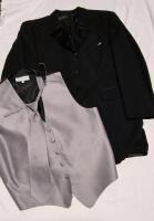 Men's sz 46R Jacket XL Vest Syd Silver Suit Jacket with Accessories