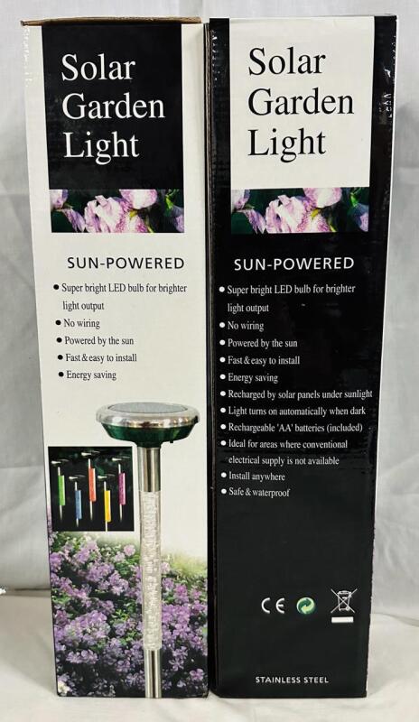 2 As-New Stainless Steel Solar Garden Lights, 17&rdquo;