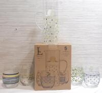 As New Lemons & Leaves Collection by Home Essentials 5 Piece Beverage Set | Includes 1 54oz Pitcher & 4 20oz Glasses