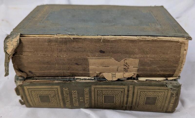 2 Antique Hardcover Copies of Apocalyptic Sketches by Dr. Cumming. 7" Tall.