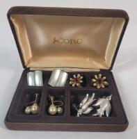 4-Pairs Vintage CORO Earring Sets w/Coro Box . All Signed " Coro " .