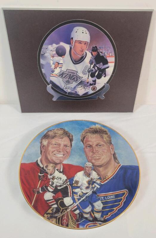 Wayne Gretzky Picture & Bobby / Brett Hull Collector Plate NHL Hockey Sports Memorabilia .