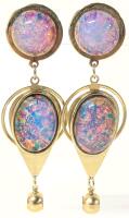 Pair of Really Pretty Vintage Fire Opaline Dangly Clip-On Earrings, 3.5" Long