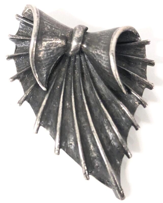 Unusual Signed Vintage CORO Furled Bow Leaf Brooch, 2" Long
