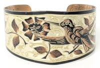 Signed Vintage Victoria BC Hand-Carved Bronze/Brass Hummingbird Open Cuff Bracelet, 1.4" At Widest