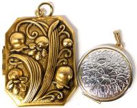 2 Vintage Metal Floral Locket Pendants, Up to 1.75"