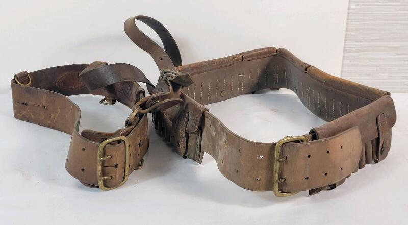 Vintage Leather Sam Browne Belt & Leather WWI Ammunition Cartridge Belt .