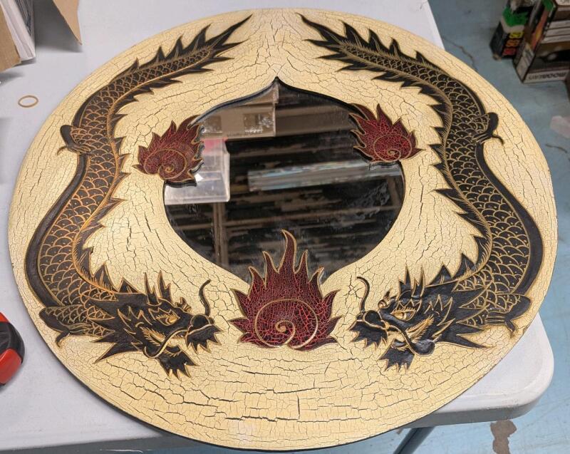 Asian Themed Mirror with Dragon. 23.5" Across