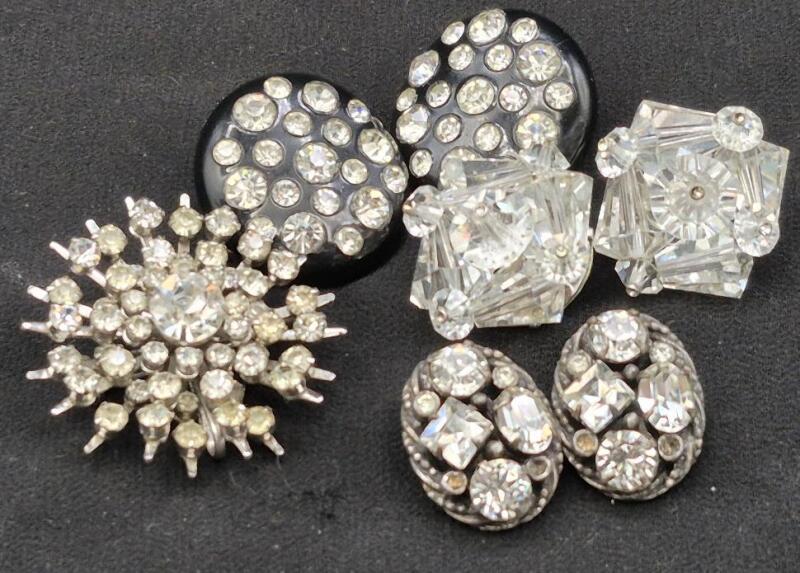 Vintage Kramer Earrings + Bling Bling Brooch/Pendant & Clip-on Earrings