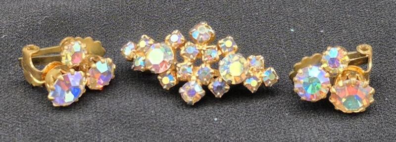 Stunning Vintage Earrings Clip-ons & Austria Stamped Crystal Brooch