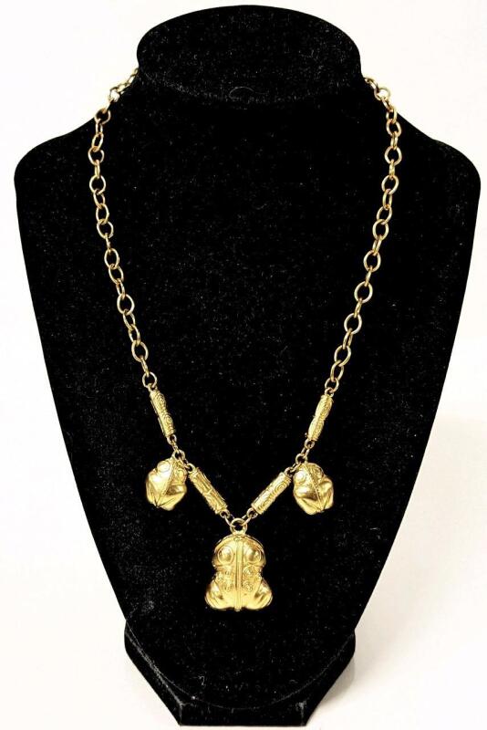 Adorable Vintage Stylized Triple Frog Necklace with Lobster Clasp, 18" Long