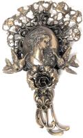 Fantastic Vintage Art Deco Metal Cameo Brooch with Cherubs, Rose & Swallows - 3.8" Long