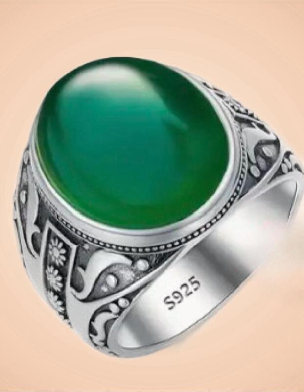 Marked S925 Size 11 Ring with Oval Green Stone