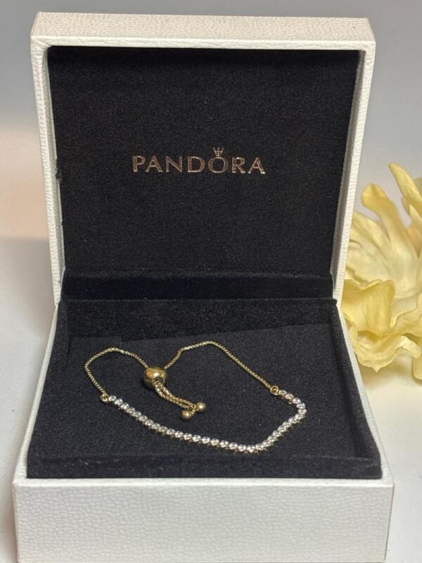 PANDORA signed 925 SHINE&trade; Sparkiing Strand Line Bracelet Adjustable see more in description