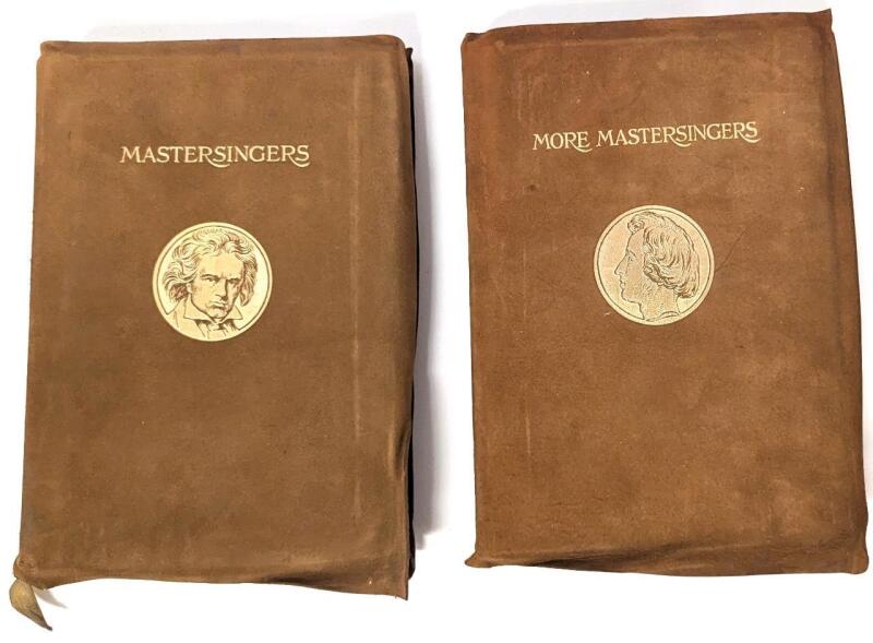 Antique 1912 1912 MASTERSINGERS & MORE MASTERSINGERS by Filson Young Leather, Both With Suede Hide Gilded Covers