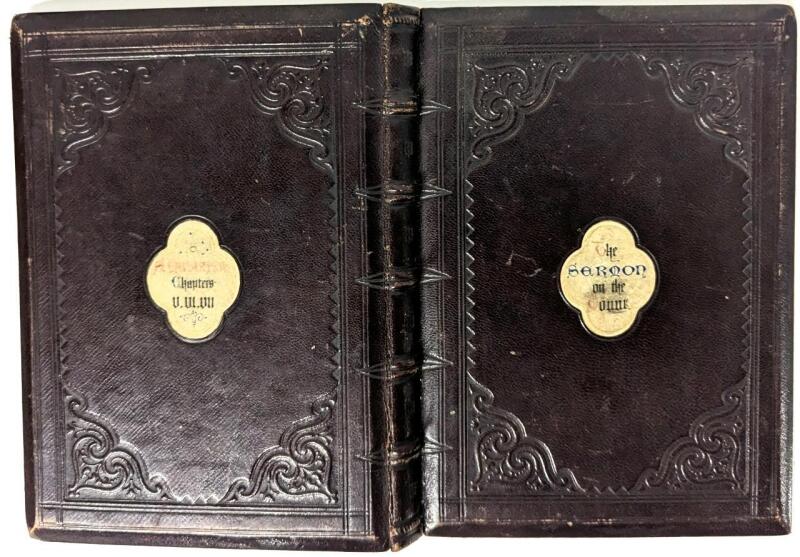 Stunning Antique 1855 THE SERMON ON THE MOUNT (Gospel of St. Matthew) Chapters V, VI, VII, Illuminated by Owen Jones, Leather-Bound Hardcover