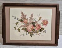 Vintage Wooden Tray with Floral Print 17" x 12.5" x 1"