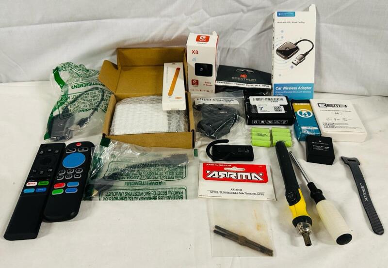 19 Assorted Electronics/Tools, Wide Variety, Including Batteries, Adapters, Remotes, and More - See Photos