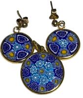 925 Italy Gilt Murano Glass Millefiori Pendant and Pierced Earring Set see description for more