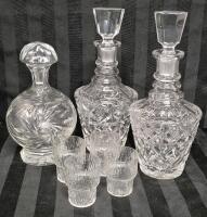 3 Vintage Crystal Decantors and Glasses