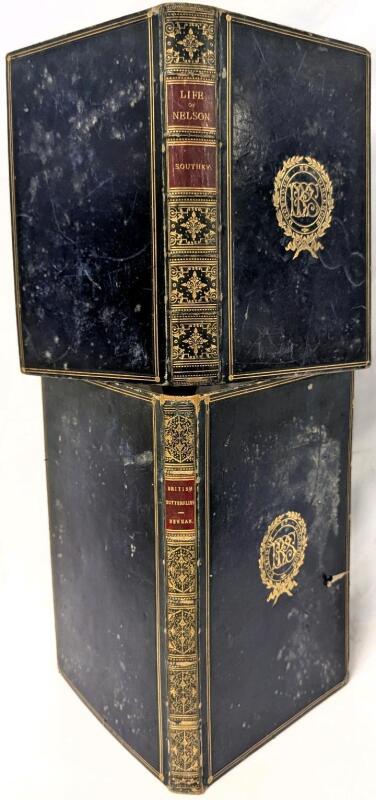 2 Antique DOCENDUM ET DOCENDUM Hardcover Texts : [1877] Life of Nelson by Southey (With 1800s Blackheat Proprietary Prize for "Divinity") & Undated BRITISH BUTTERFLIES by Newman