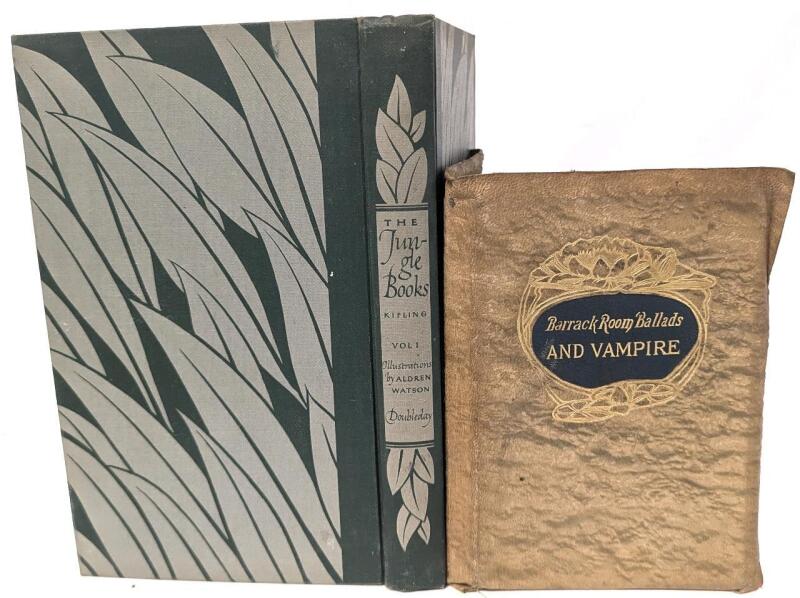 2 Antique to Vintage RUDYARD KIPLING Books : Barrack Room Ballads AND VAMPIRE (Leather-Bound) & [1948] The Jungle Books Vol 1, Doubleday